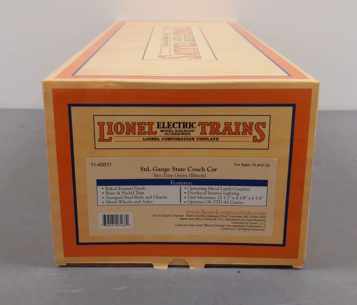 MTH 11-40011 Std. Gauge Illinois State Coach Car 2-Tone Green LN/Box