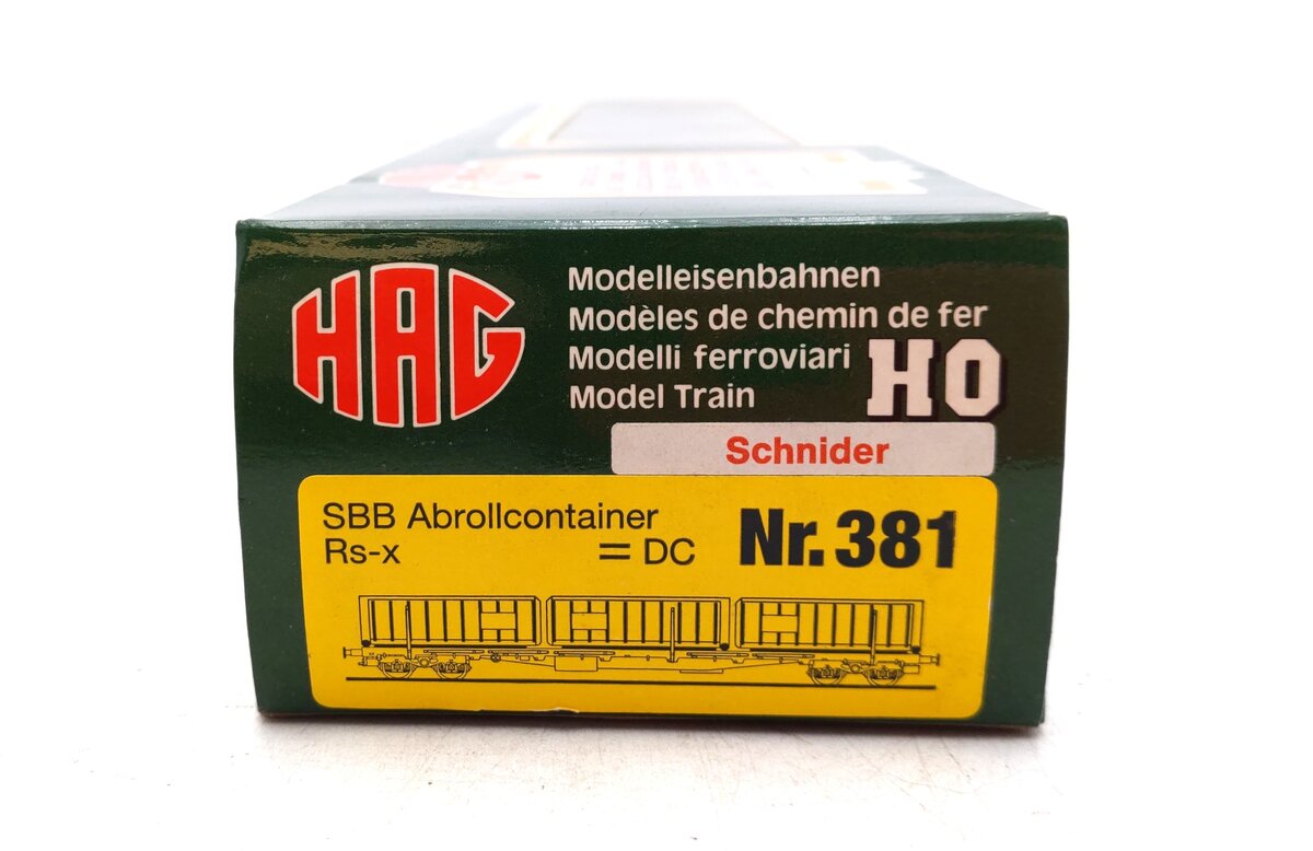 HAG 381 HO SBB Flatcar w/ Stakes & Schnider Containers LN/Box