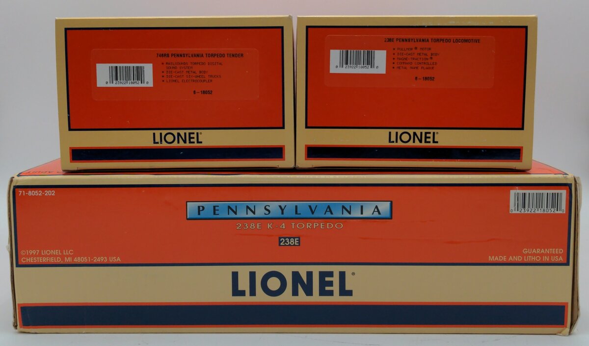 Lionel 6-18052 O Gauge Pennsylvania K-4 Torpedo Steam Locomotive & Tender #238E EX/Box