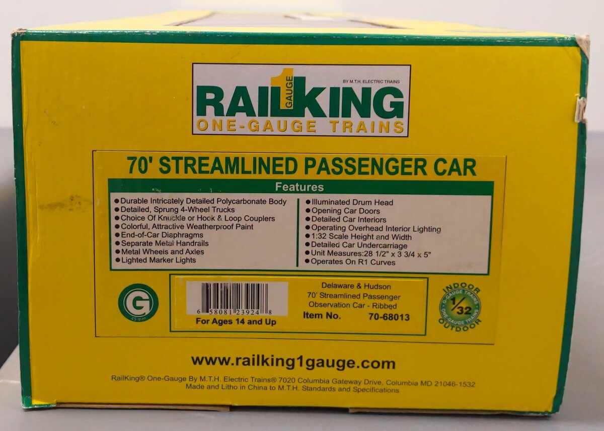 MTH 70-68013 Delaware & Hudson G Scale Streamlined Observation Car
