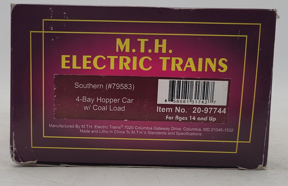 MTH 20-97744 O-Gauge Southern 4-Bay Hopper Car w/ Coal Load #79583