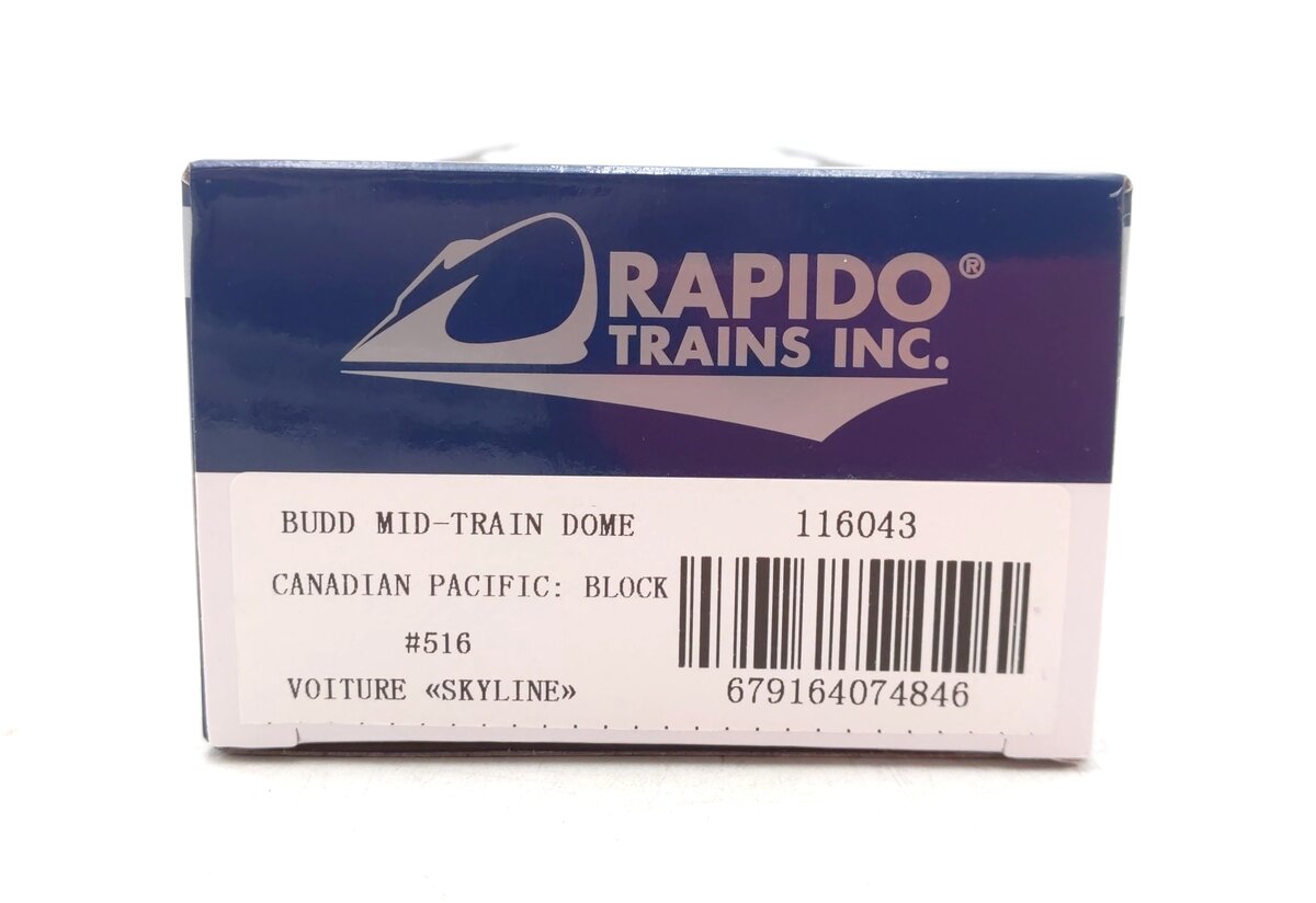 Rapido Trains 116043 HO Canadian Pacific Maroon Budd Mid-Train Dome Car #516 LN/Box