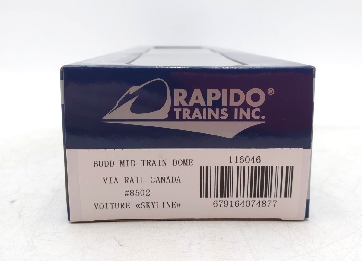 Rapido Trains 116046 HO VIA Rail Canada Budd Mid-Train Dome Car #8502