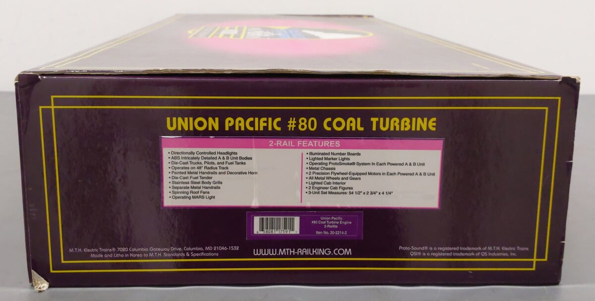 MTH 20-2214-2 O Scale Union Pacific Coal Turbine Locomotive LN/Box
