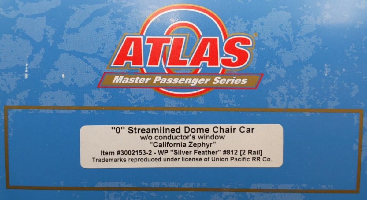 Atlas 3002153-2 O Western Pacific "Silver Feather" Vista Dome-Chair Car (2 Rail) EX/Box