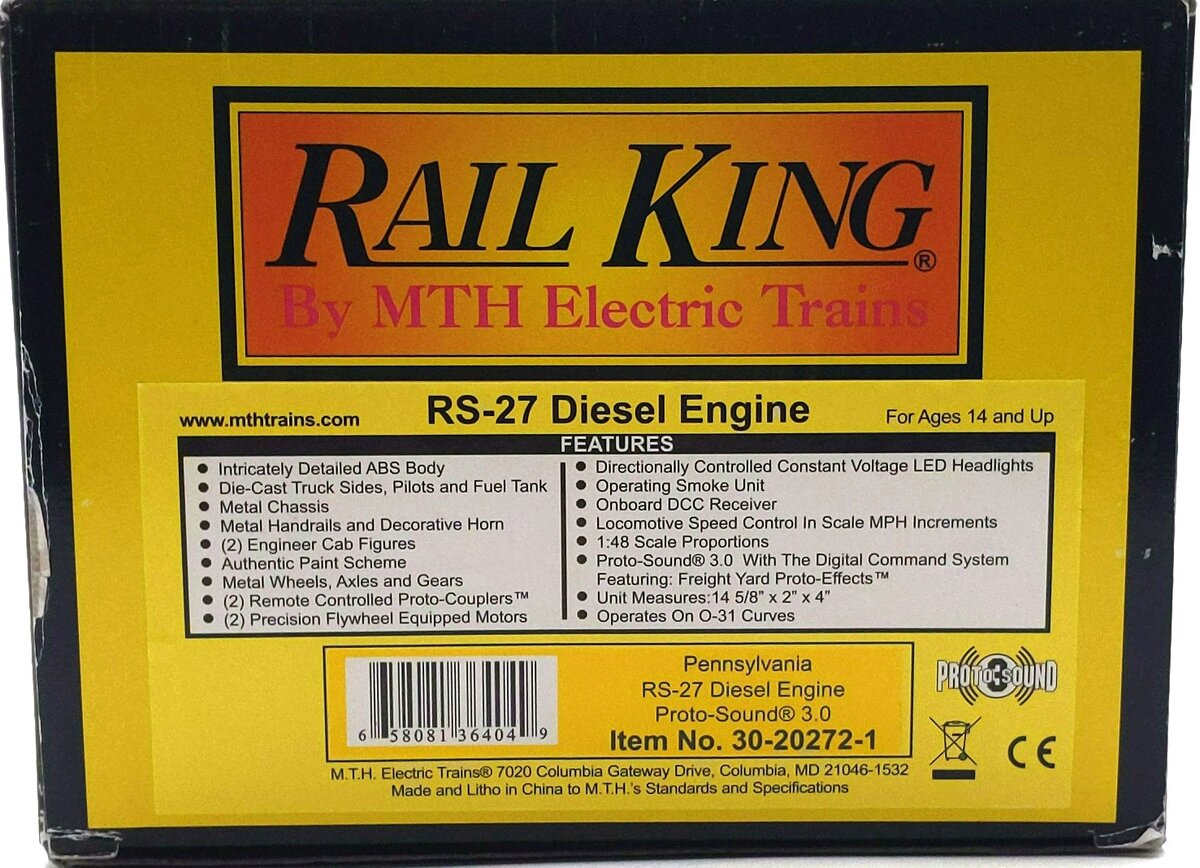 MTH 30-20272-1 Pennsylvania RS-27 Diesel Locomotive #2401 w/ Proto-Sound 3.0