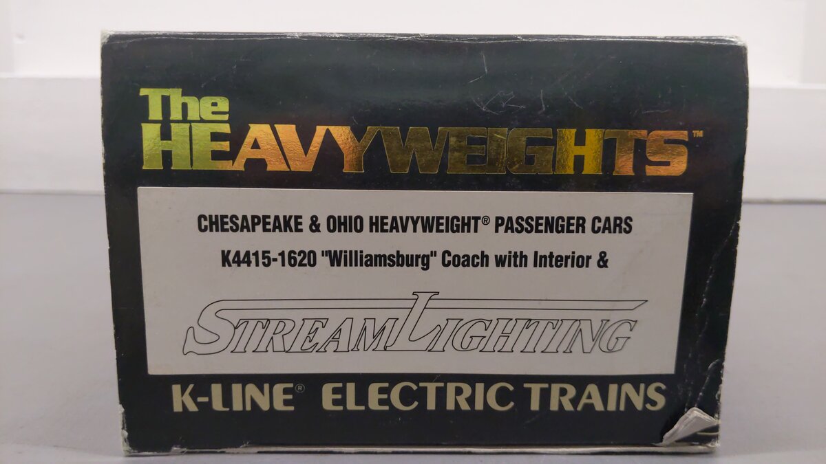 K-Line K4415-1620 O Gauge C&O "Williamsburg" 18" Heavyweight Coach Car #1620 EX/Box