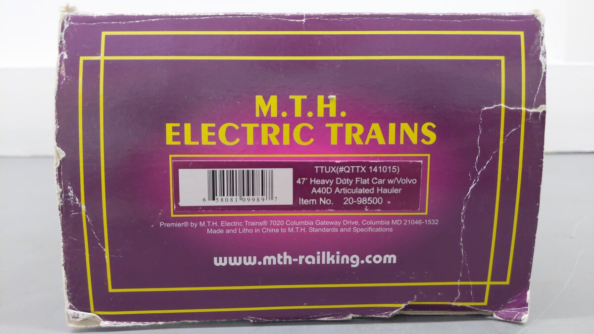 MTH 20-98500 O TTUX 47' Flat Car w/ Volvo A40D Hauler #141015 EX/Box