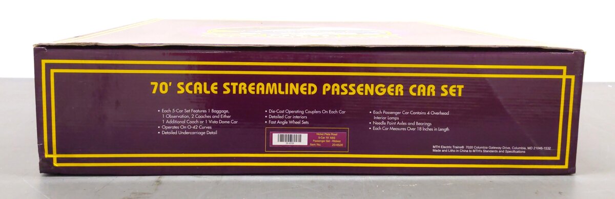 MTH 20-6526 O Gauge Nickel Plate Road 70' Streamlined Passenger Car Set LN/Box