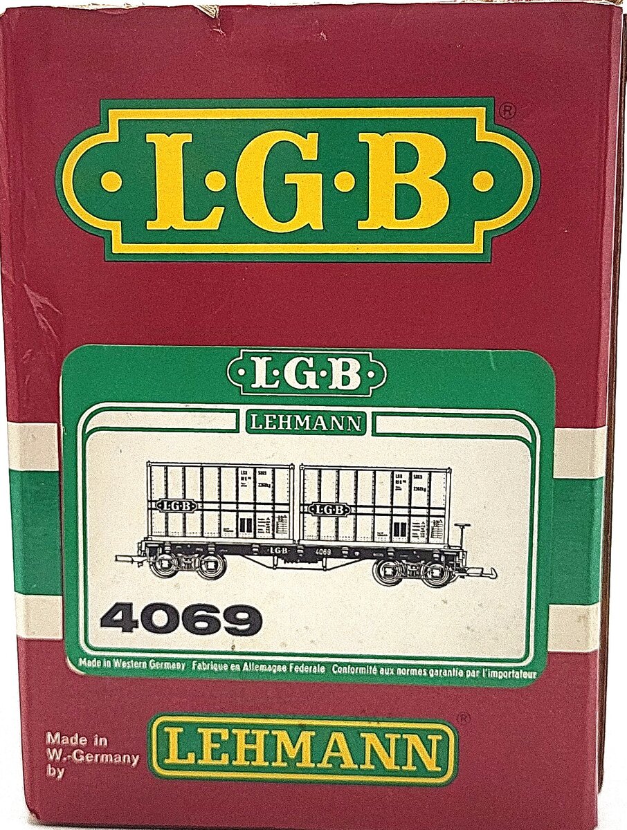 LGB 4069 G Scale Flatcar with 2 White LGB Containers LN/Box