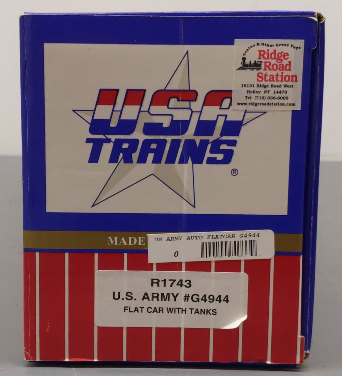 USA Trains R1743 G U.S. Army Flat Car with Tanks #G4944 EX/Box