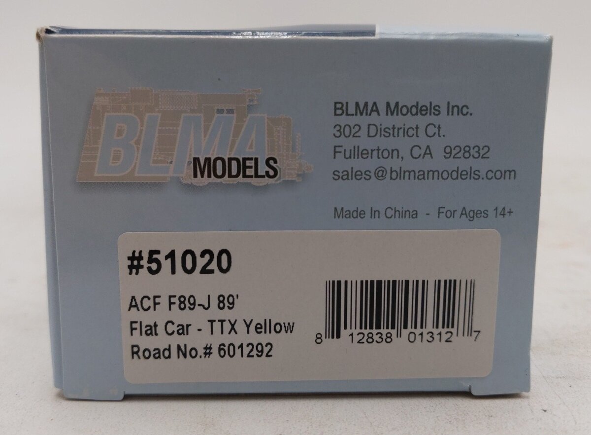BLMA Models 51020 HO Scale TTX ACF F89-J 89' Flatcar #601292