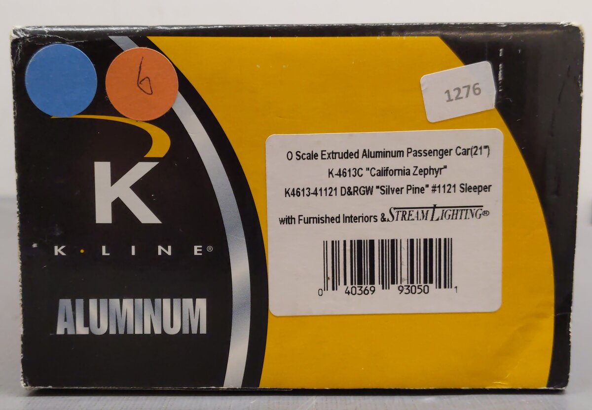 K-Line K4613C O D&RG California Zephyr 21" "Silver Pine" Aluminum Passenger Car LN/Box