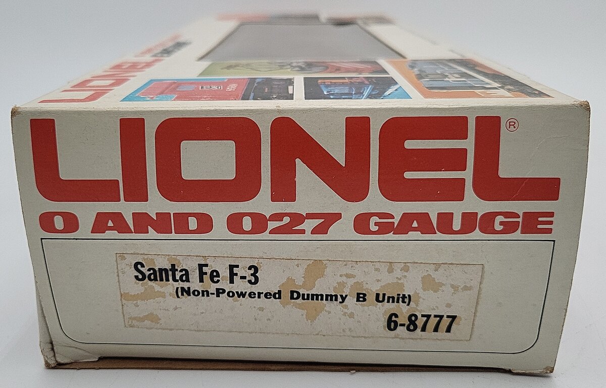 Lionel 6-8777 O Gauge Santa Fe F3 B Unit Non-Powered Diesel Locomotive EX/Box