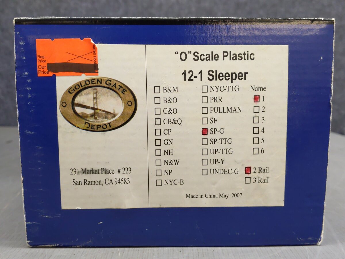 Golden Gate Depot O Southern Pacific "McAndrews" 12-1 Sleeper Car -2 Rail LN/Box