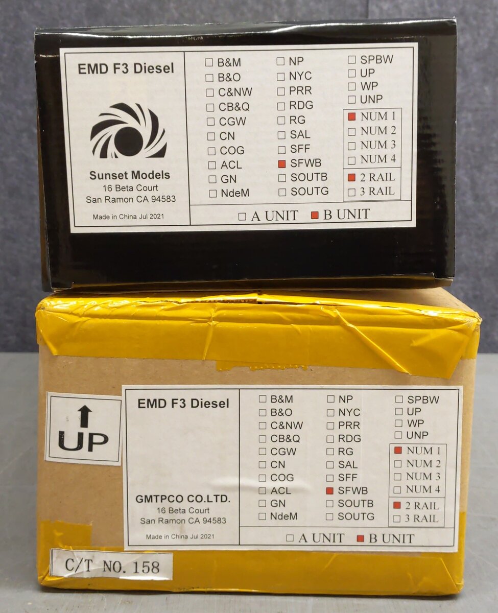 Sunset Models O SFWB EMD F3B Diesel Locomotive Number 1 (2 Rail) NIB
