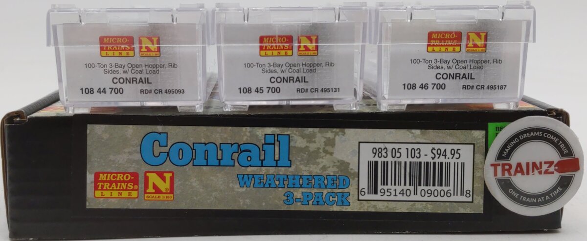 Micro-Trains 98305103 N Conrail Weathered 100-Ton 3-Bay Open Hoppers (Set of 3)