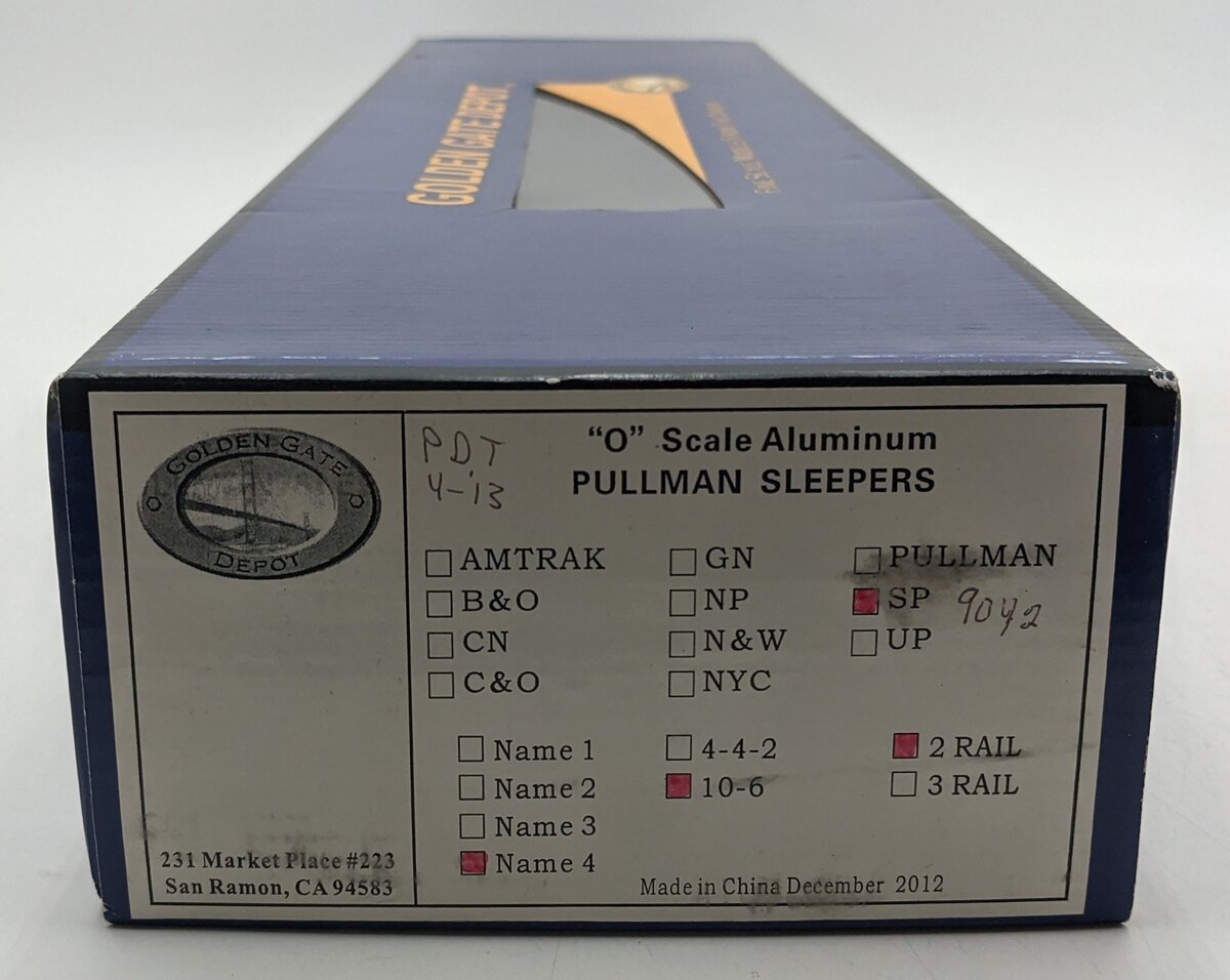 Golden Gate Depot O Southern Pacific Aluminum 10-6 Sleeper Car #9042 (2-Rail) EX/Box