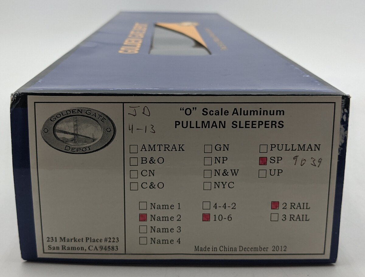 Golden Gate Depot O Southern Pacific Aluminum 10-6 Sleeper Car #9039 (2-Rail) EX/Box