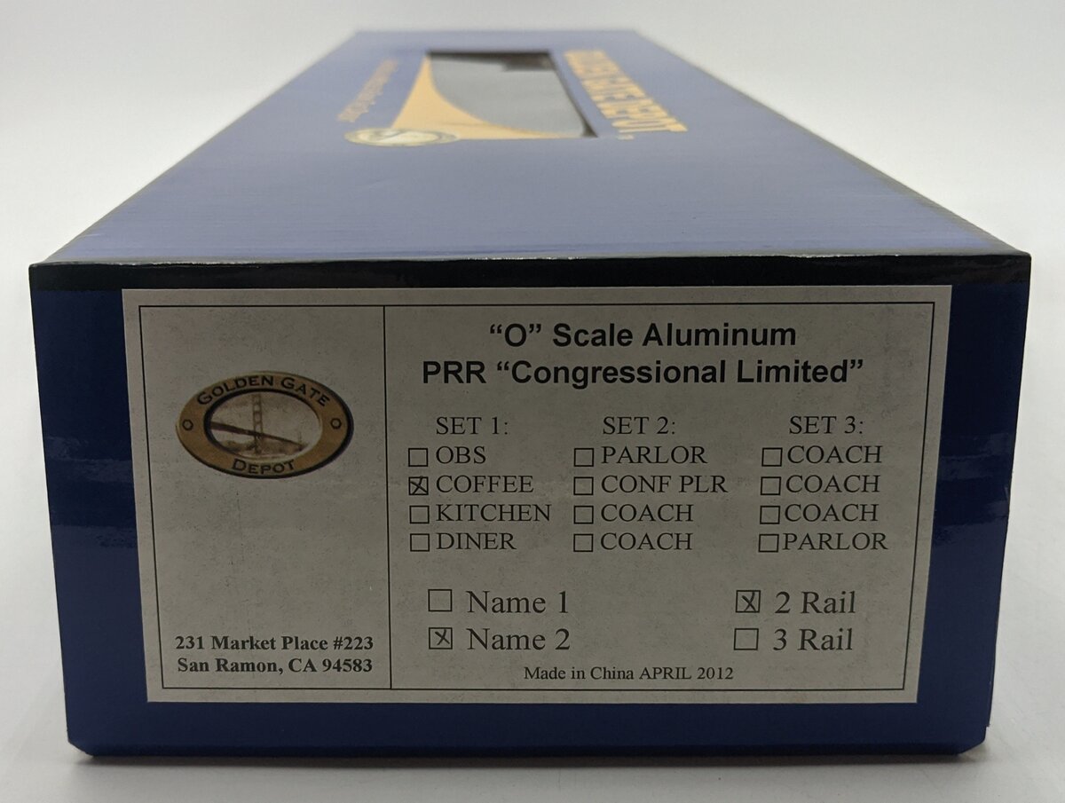 Golden Gate Depot O PRR "Congressional Ltd" Aluminum Coffee Car #1154 (2-Rail) VG/Box
