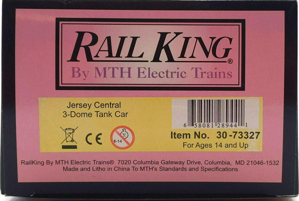 MTH 30-73327 O Gauge Jersey Central 3-Dome Tank Car #92527 LN/Box