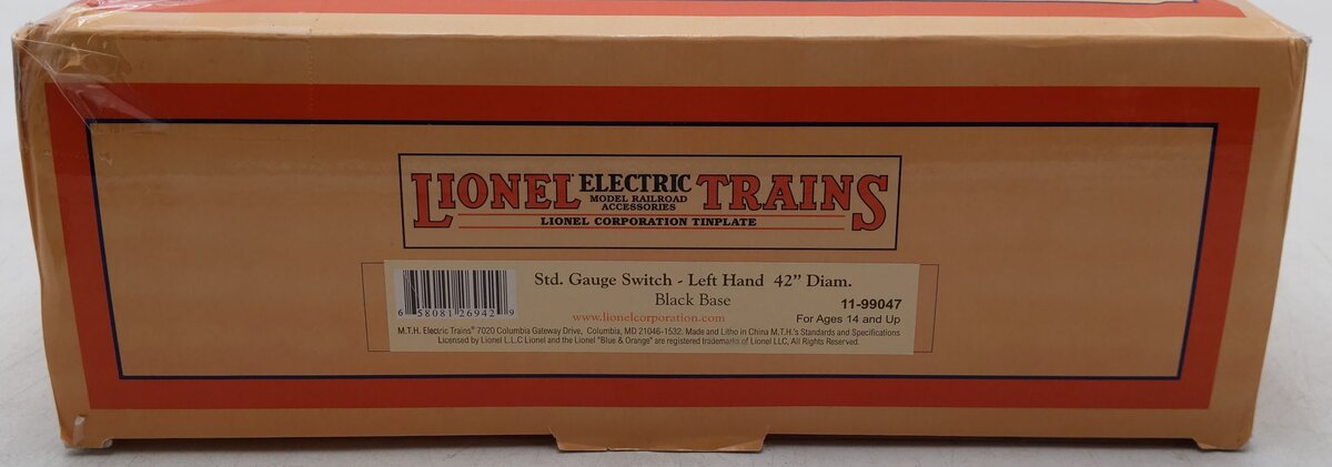 MTH 11-99047 Standard Gauge Tinplate Black Left Hand 42 Inch Remote Switch Track EX/Box