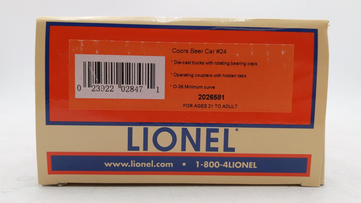 Lionel 2026581 O Gauge Coors Mechanical Reefer Beer Car #24 EX/Box
