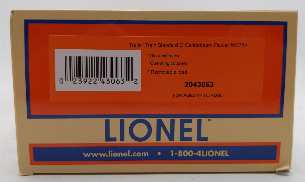 Lionel 2043063 O Trailer Train Standard Centerbeam Flatcar #83754 EX/Box