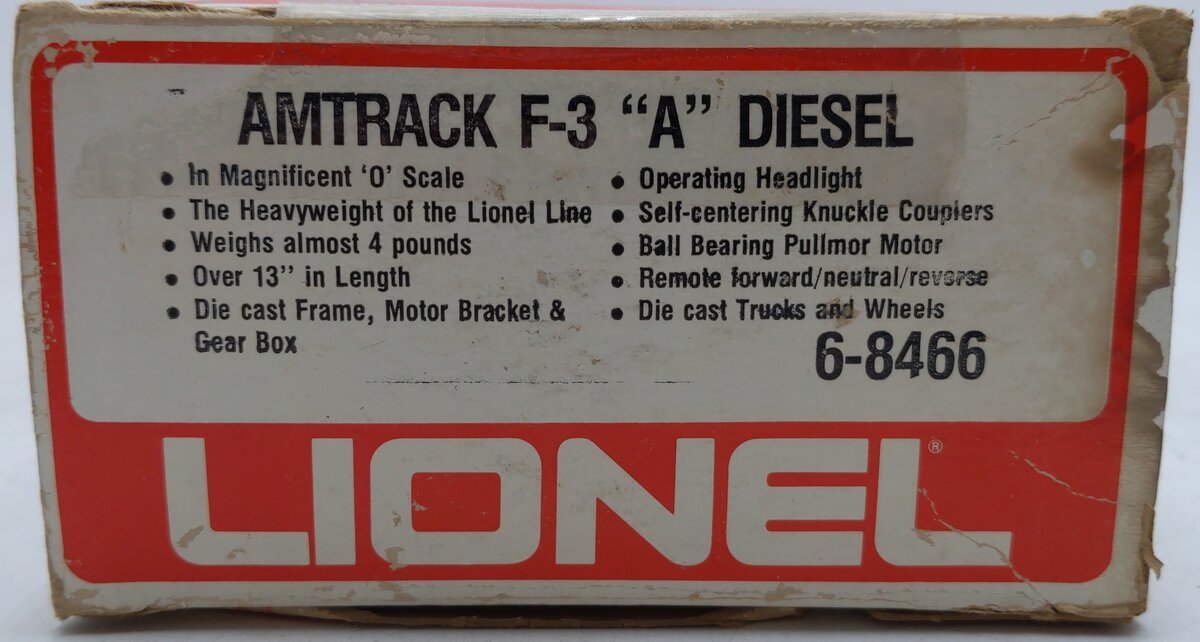 Lionel 6-8466 O Gauge Amtrak F3 A Powered Diesel Locomotive VG/Box