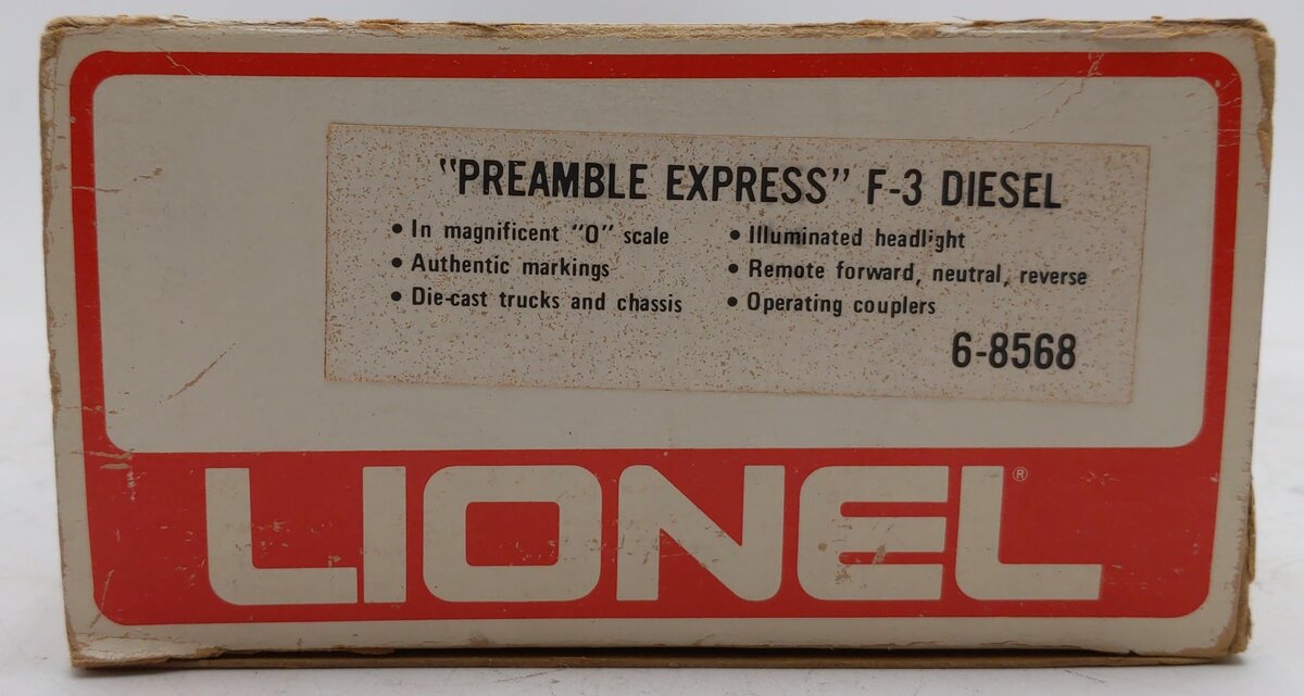 Lionel 6-8568 O Gauge Preamble Express F3 A Diesel Locomotive #8568 VG/Box