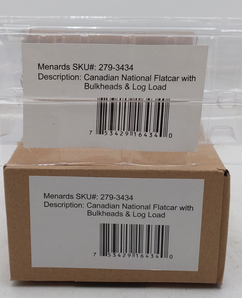 Menards 279-3434 O Canadian National Flatcar w/ Log Load #6120 LN/Box