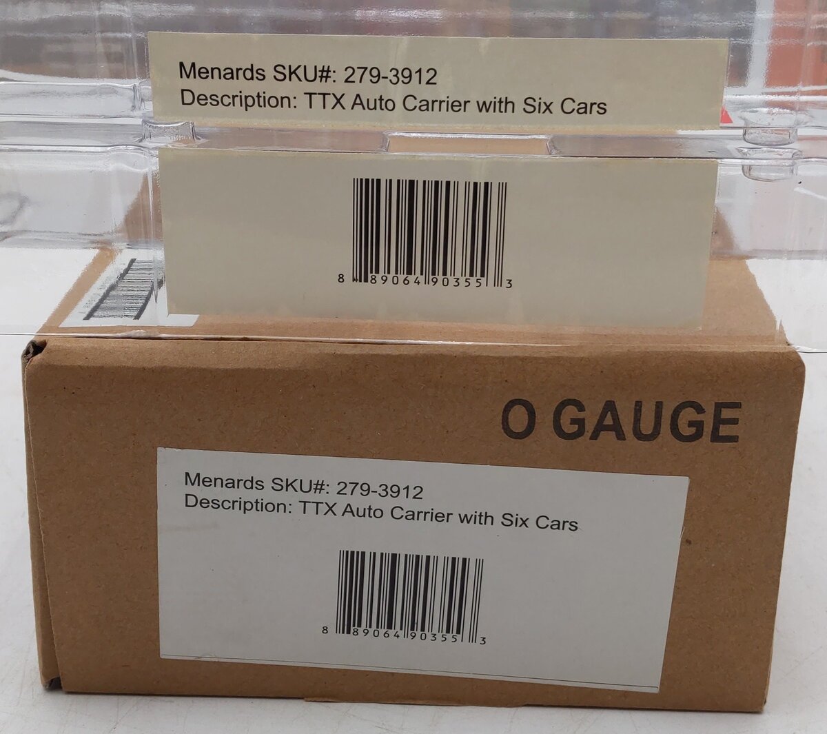 Menards 279-3912 O TXX Auto Carrier w/ Six Cars DTTX #07985 EX/Box