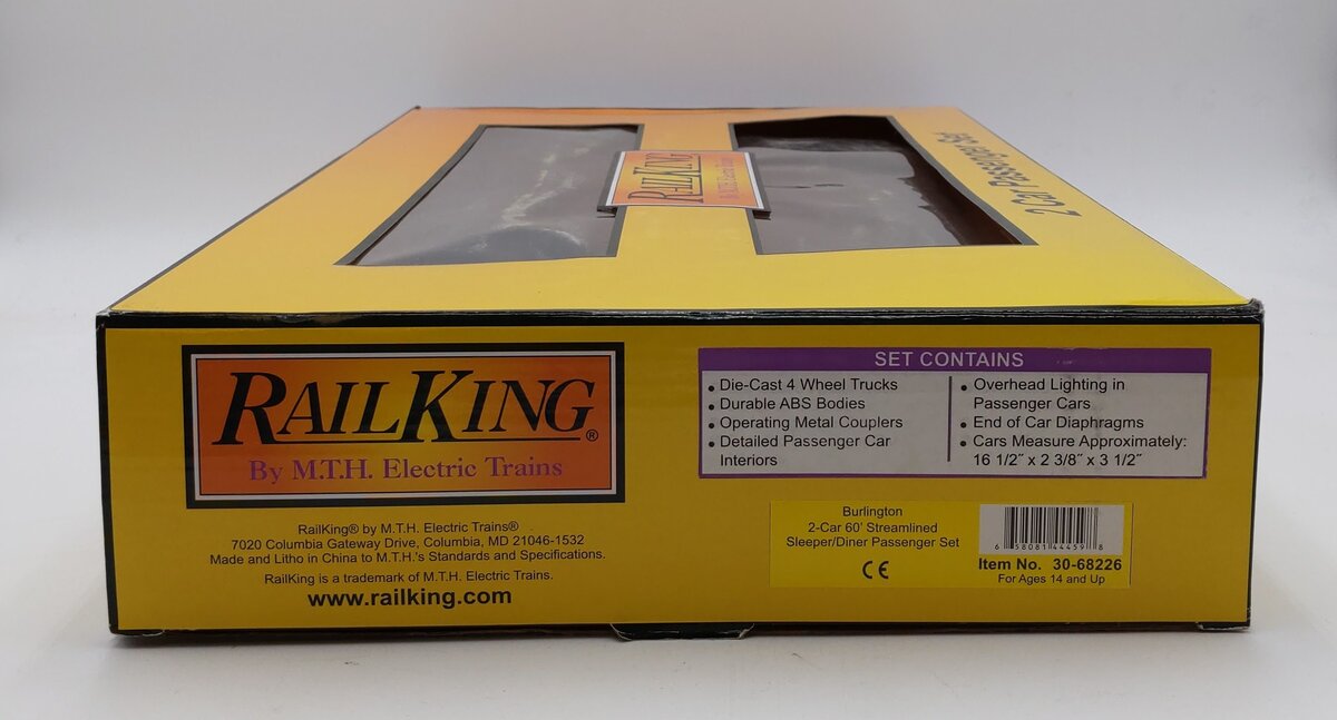 M.T.H. 30-68226 O Burlington 2-Car 60' Streamlined Sleeper/Diner Passenger Set NIB
