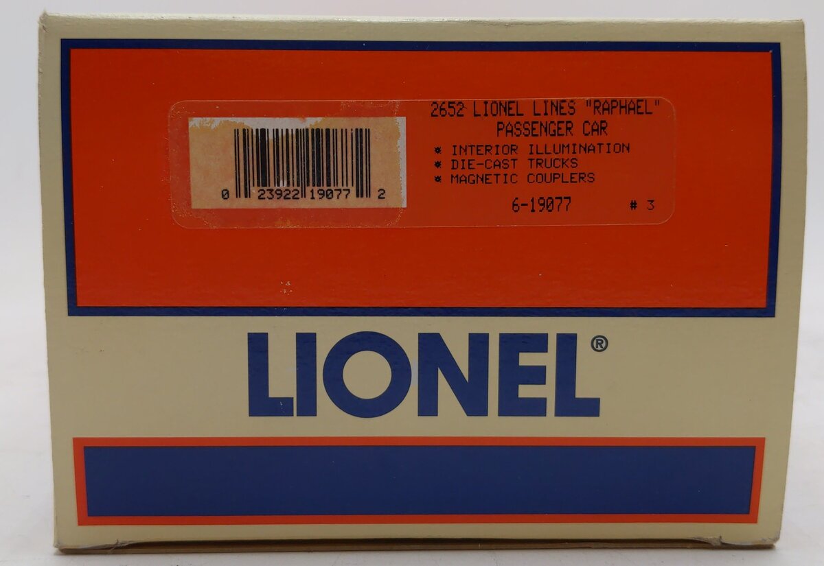 Lionel 6-19077 O Gauge Lionel Lines "Raphael Passenger Car #2652 EX/Box