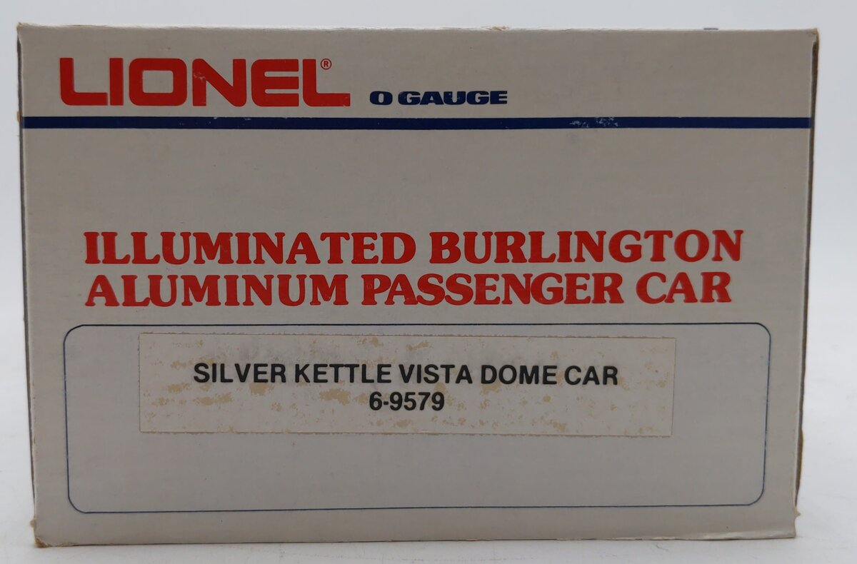 Lionel 6-9579 O Gauge Burlington "Silver Kettle" Aluminum Vista Dome Car EX/Box