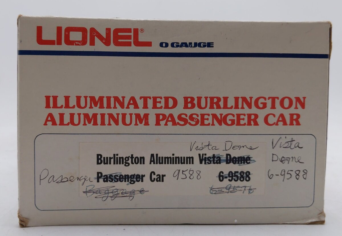 Lionel 6-9588 O Gauge Burlington Aluminum "Silver Dome" Vista Dome Passenger Car EX/Box