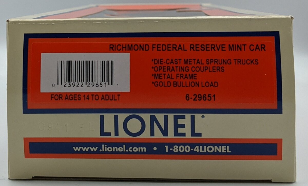 Lionel 6-29651 O Gauge Richmond Reserve Mint Car #6445 NIB