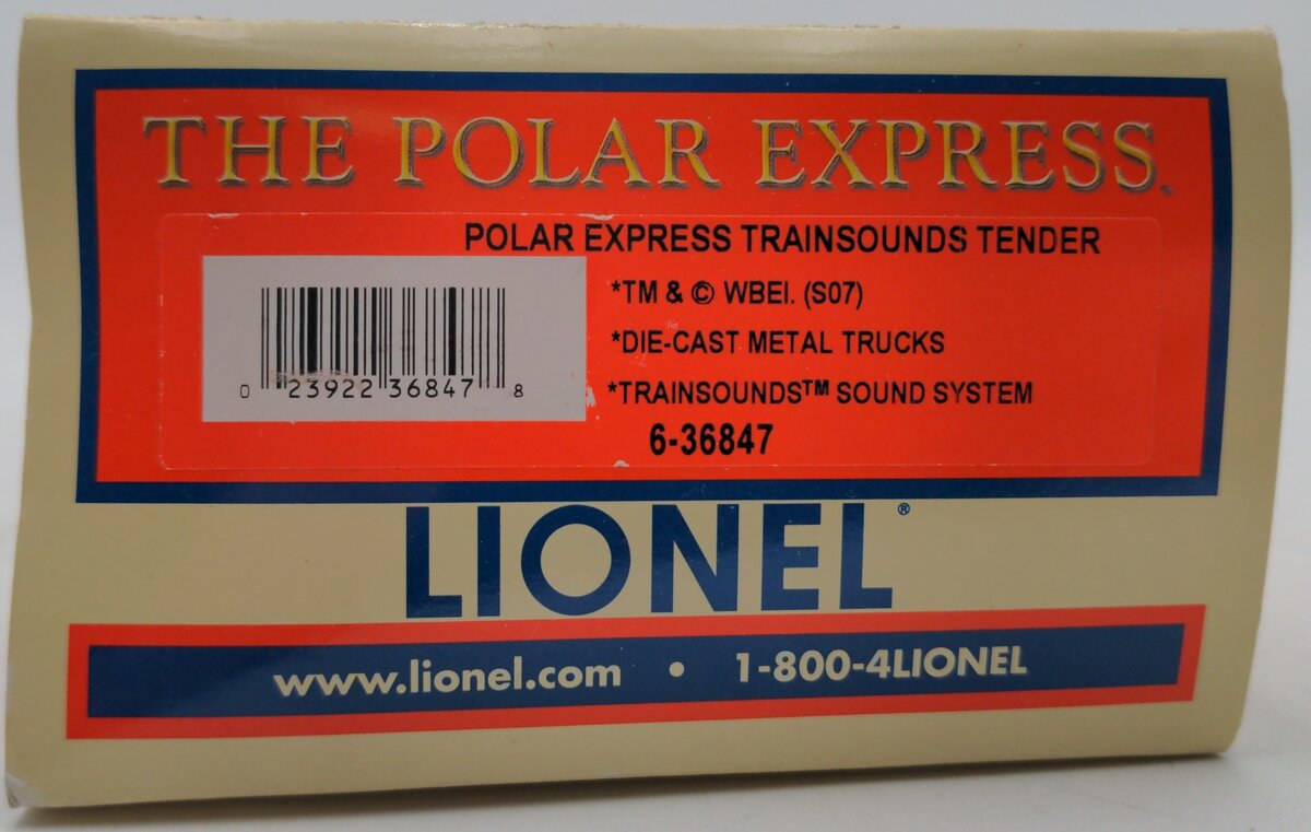 Lionel 6-36847 O Gauge Polar Express Steam Sounds Tender EX/Box