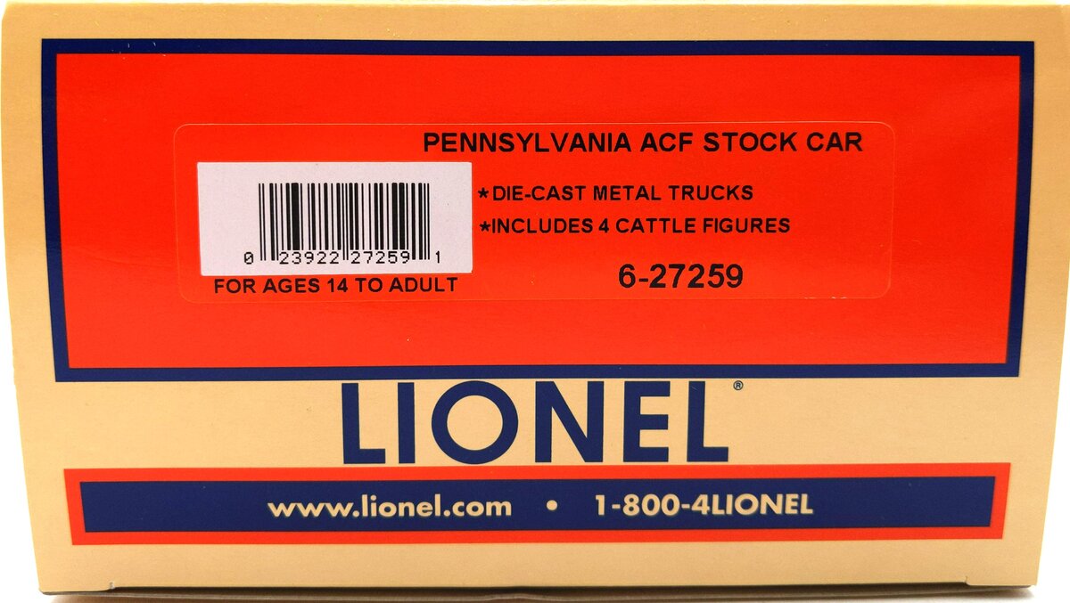 Lionel 6-27259 O Gauge Pennsylvania Railroad ACF Stock Car #128988 LN/Box