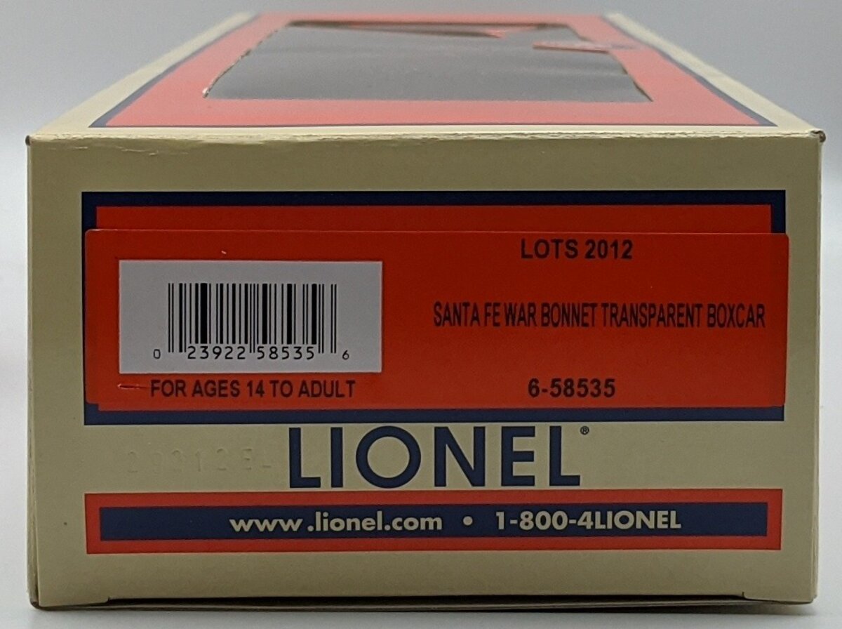 Lionel 6-58535 O Gauge Santa Fe War Bonnet Transparent Boxcar MT/Box