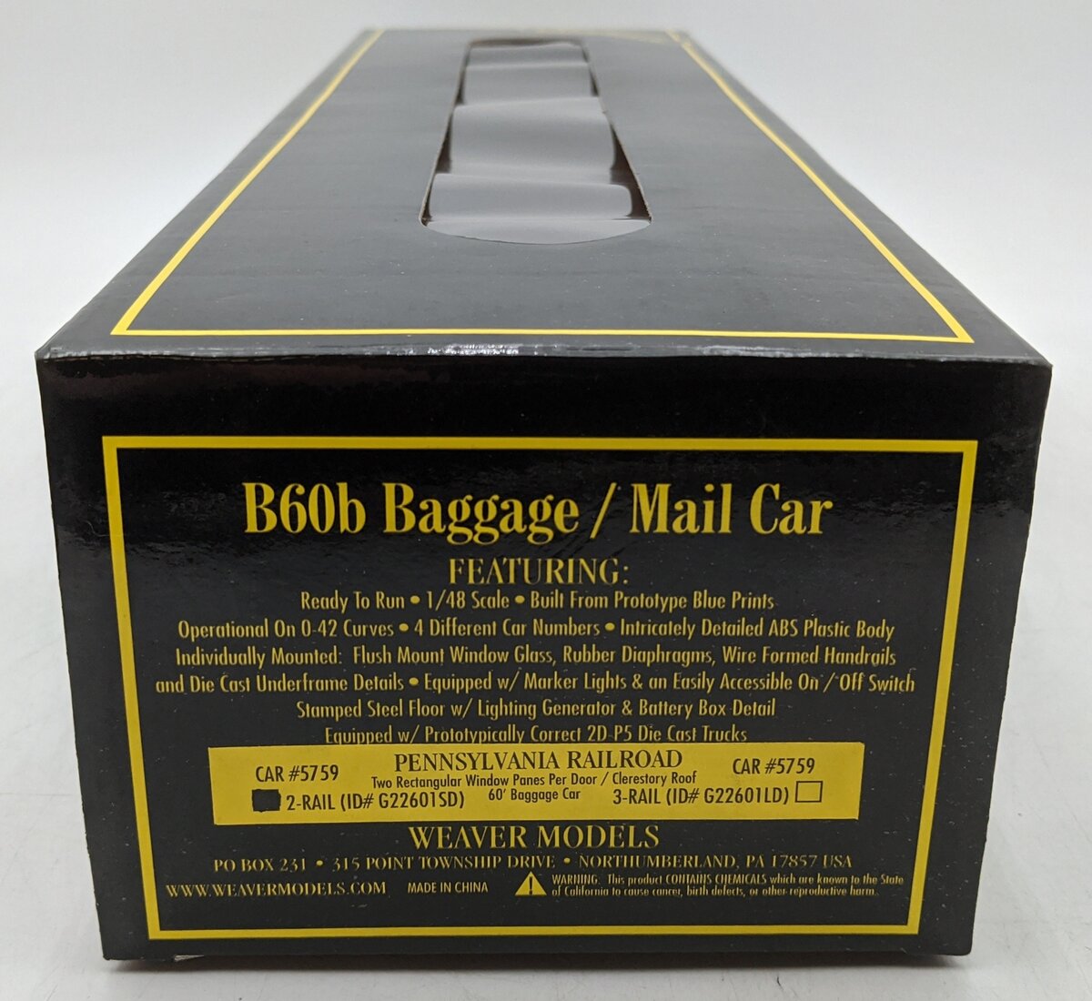 Weaver G22601SD O Pennsylvania Railroad B60b Baggage/Mail Car #5759 (2-Rail) NIB