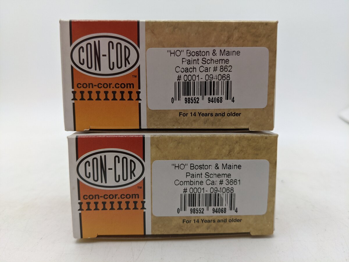 Con-Cor 001-094068 HO Boston & Maine Paint Scheme Coach #862 & Combine Car #3661 EX/Box