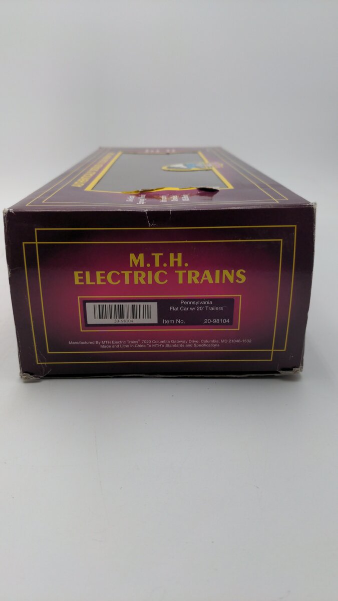 MTH 20-98104 O Gauge Pennsylvania Flatcar #469677 with Pennsylvania Trailers EX/Box