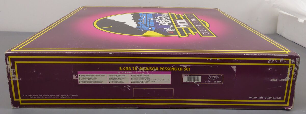 MTH 20-4087 O Pennsylvania 70' Madison Passenger Car Set (Set of 5) LN/Box