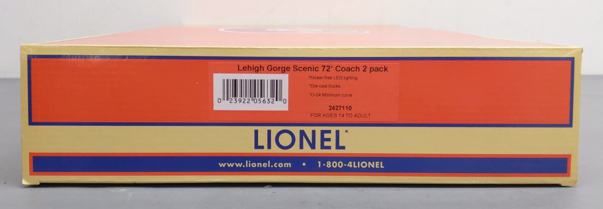 Lionel 2427110 O Lehigh Gorge Scenic Railway 72' Coach 2-Pack VG/Box