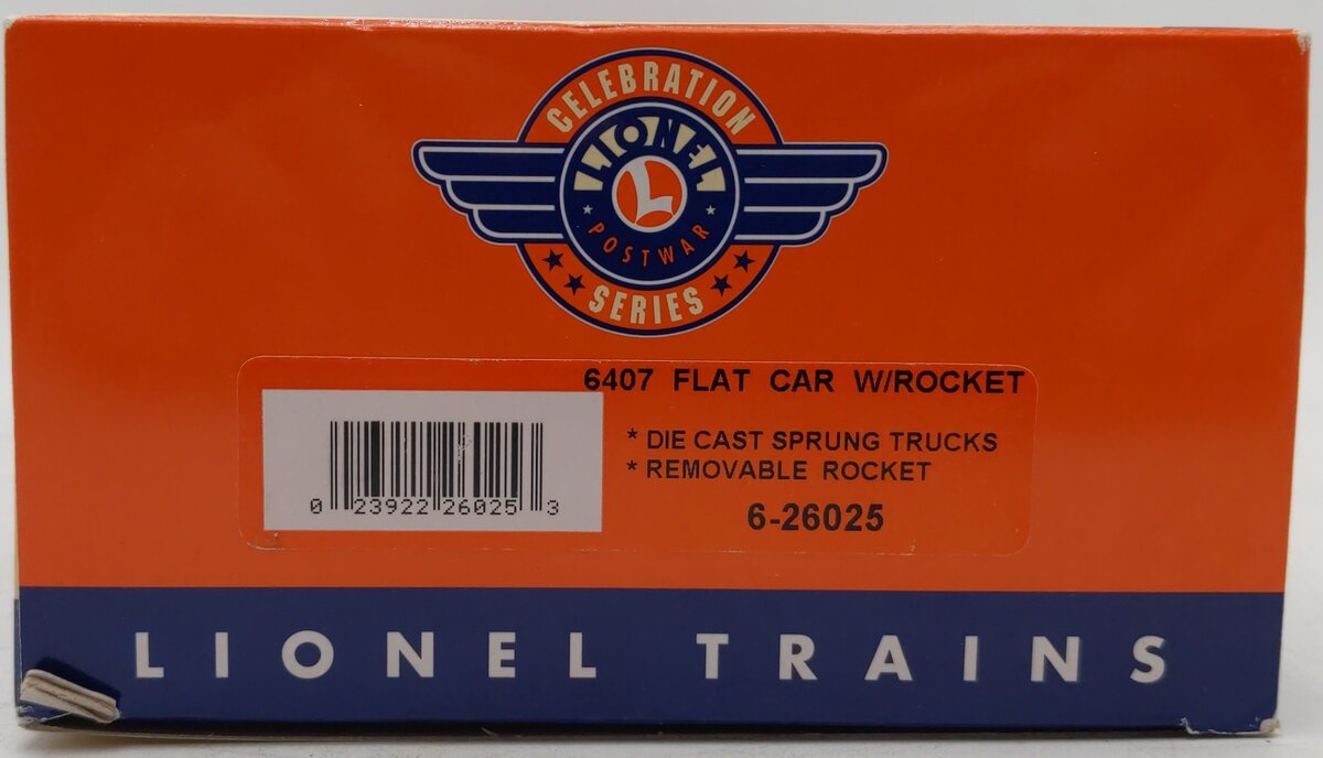 Lionel 6-26025 O Gauge PWC Lionel Flat Car With Rocket PWC EX/Box