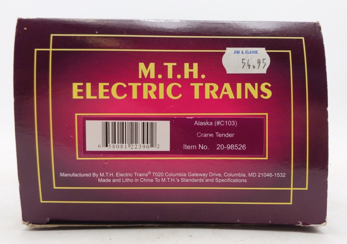 MTH 20-98526 O Gauge Alaska Railroad Crane Tender #C103 LN/Box