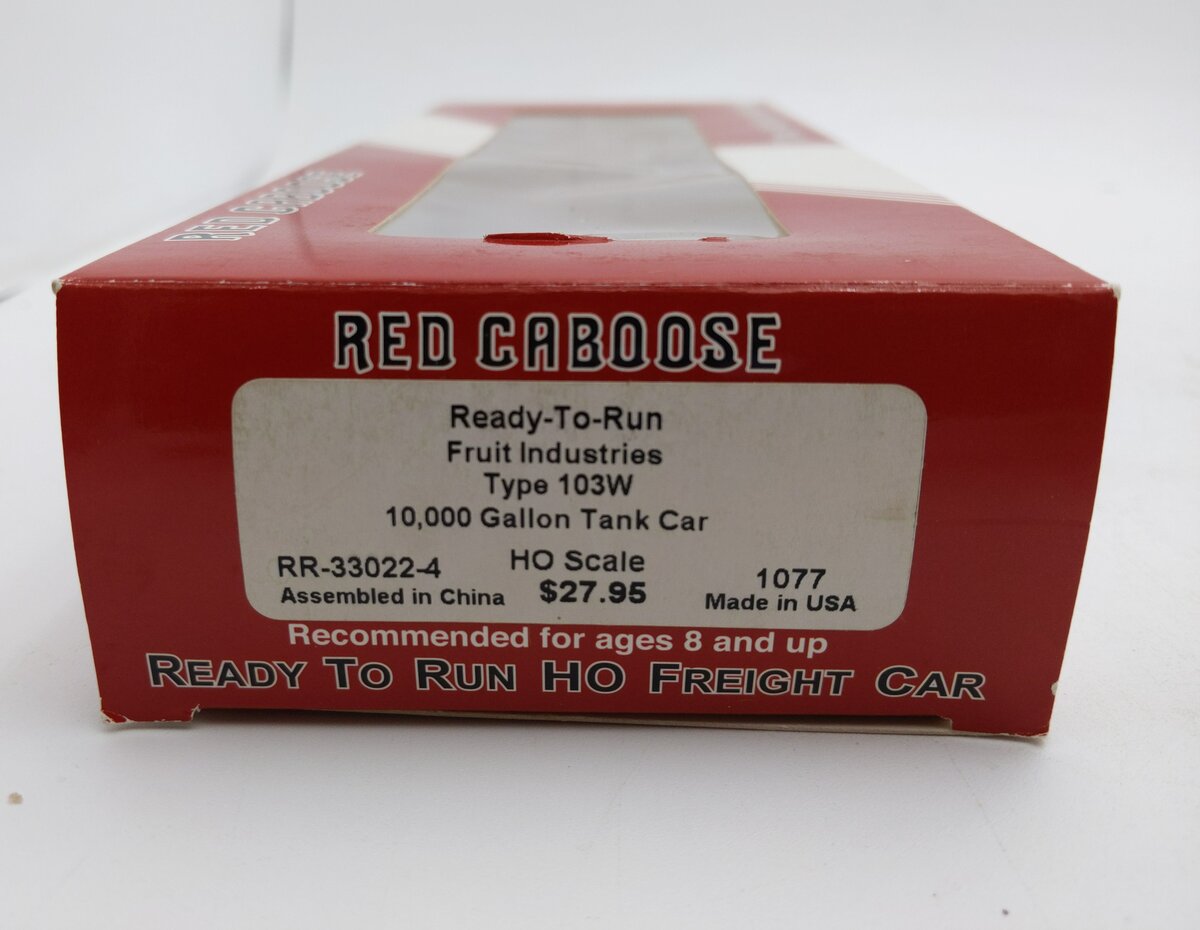 Red Caboose RR-33022-4 HO Scale Fruit Industries 103W 10K Gallon Tank Car #1077 LN/Box