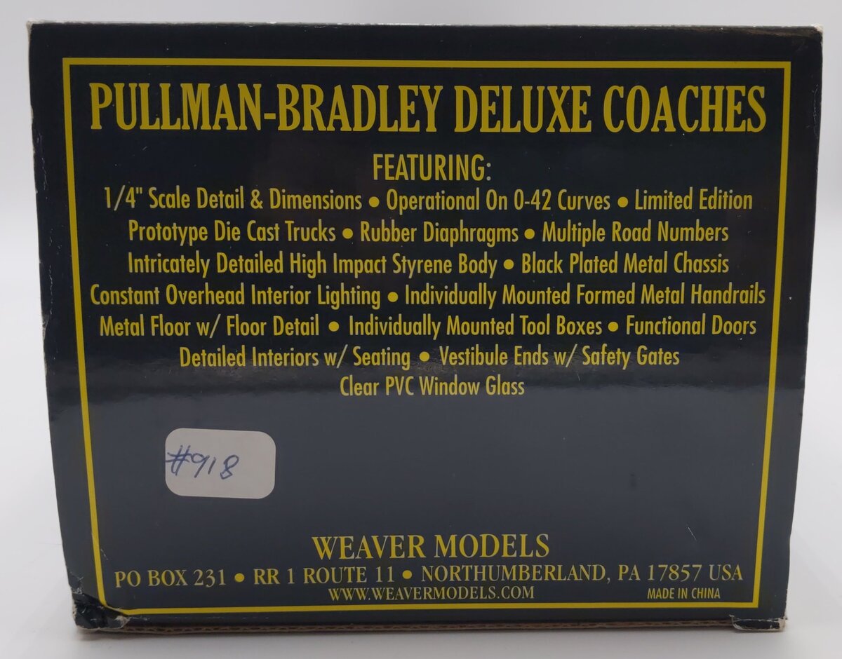Weaver 1513 O Gauge Lehigh Valley Pullman-Bradley Coach Passenger Car (2-Rail) LN/Box