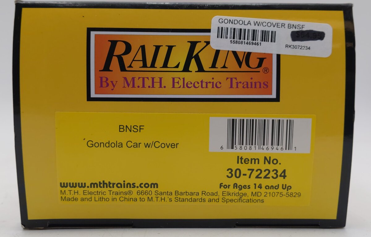 MTH 30-72234 O Gauge Burlington Northern Santa Fe Gondola Car w/ Cover #516454 NIB